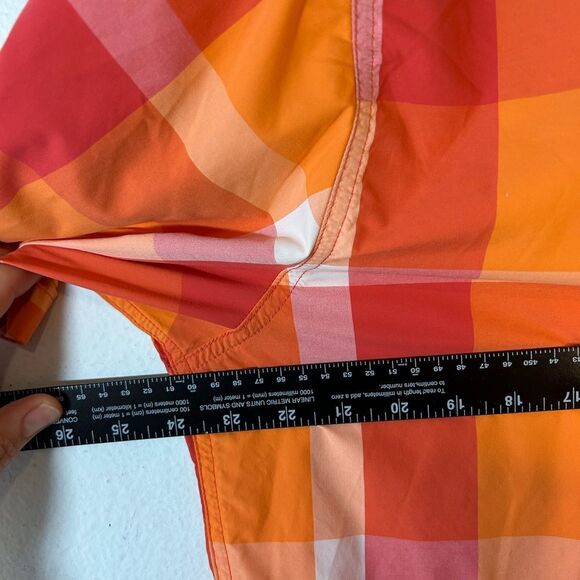 HELLY HANSEN MENS BUTTON FRONT SHIRT XL ORANGE white PLAID CHECK short sleeve - Picture 9 of 13